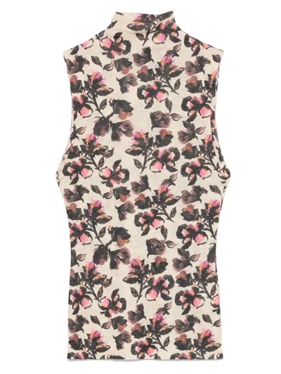 Nanushka Floral-print Turtleneck Top In Neutral