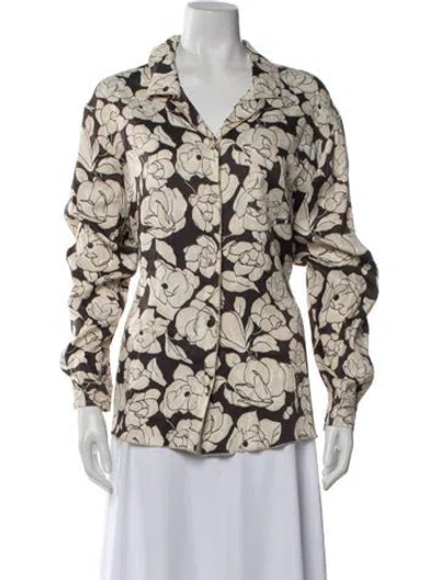 Pre-owned Nanushka Floral Print V-neck Blouse In Neutrals