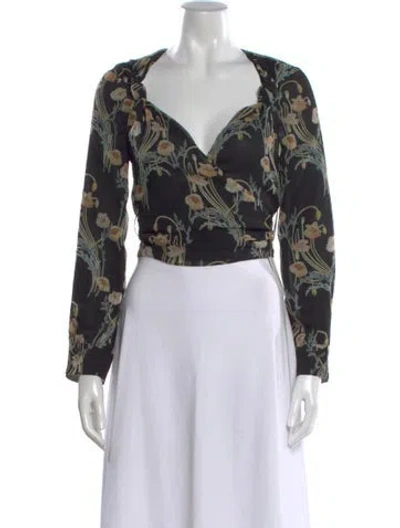 Pre-owned Nanushka Floral Print V-neck Top In Black