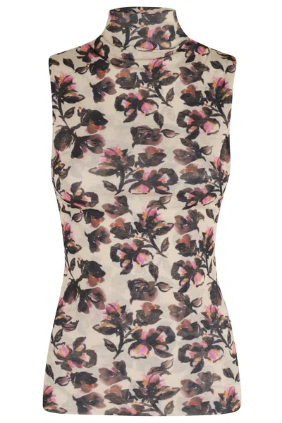 NANUSHKA FORM-FITTING FLORAL PRINT TOP WITH HIGH NECK
