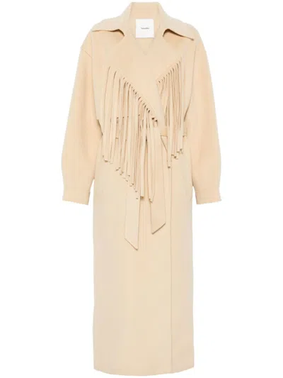 Nanushka Fringe-detail Coat In Neutrals