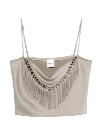 Nanushka Fringe-detail Sleeveless Top In Neutral