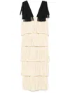 Nanushka Fringed Midi Dress In Neutrals