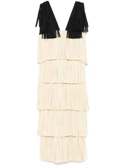 Nanushka Fringed Midi Dress In Neutrals