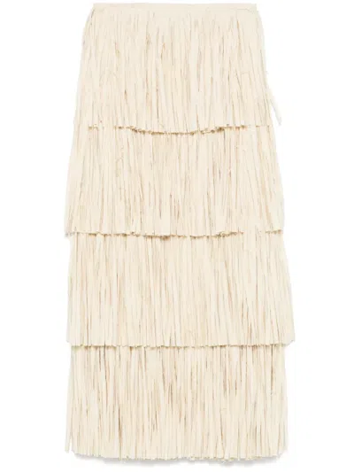 Nanushka Fringed Midi Skirt In Neutrals