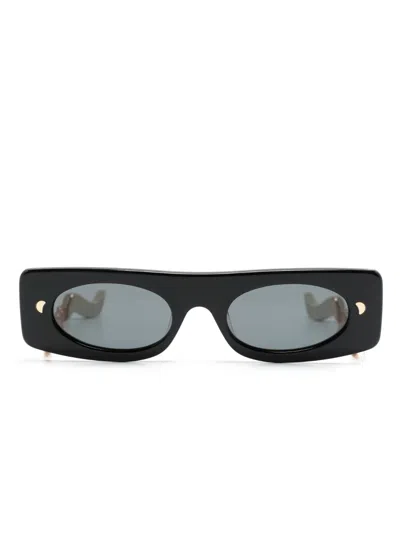 Nanushka Gabri Acetate Rectangle Sunglasses In 黑色