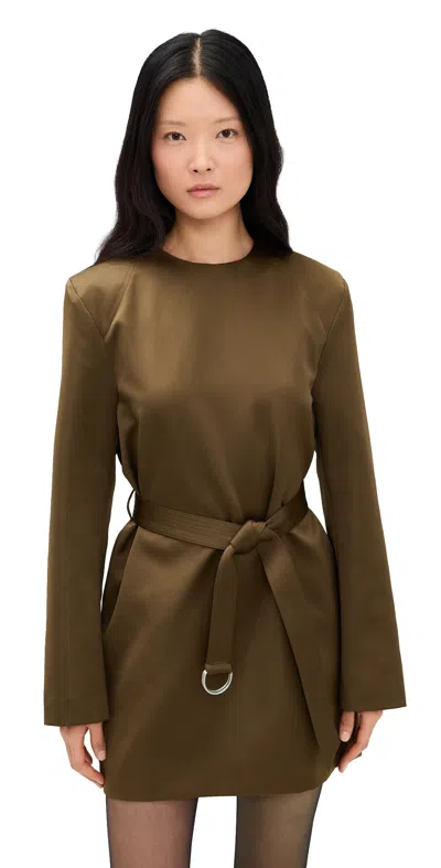 Nanushka Genaya Satin Structured Belted Dress In Brown