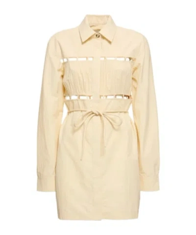 Nanushka Gene Cut Out Pleated Poplin Mini Dress In Creme