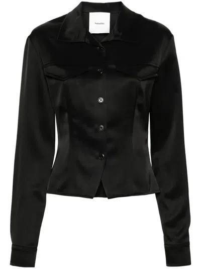 Nanushka Gitta Satin Shirt In Black