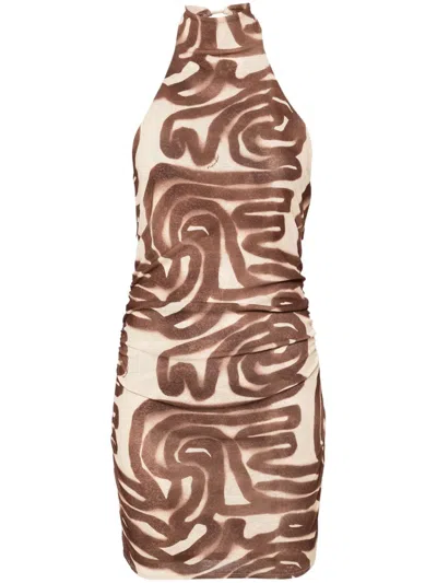 Nanushka Graphic-print Halterneck Minidress In Neutrals