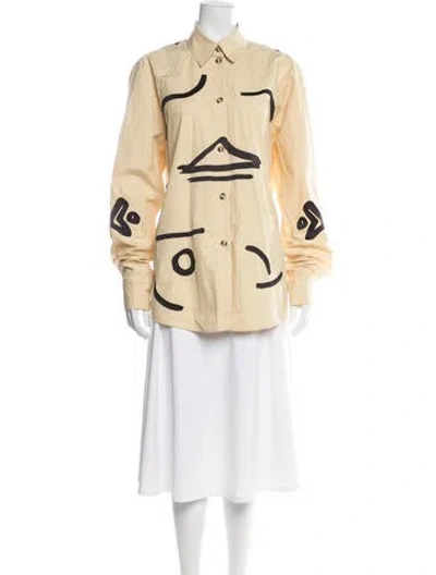 Pre-owned Nanushka Graphic Print Long Sleeve Button-up Top In Yellow