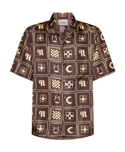 Nanushka Graphic-print Silk Shirt In Brown