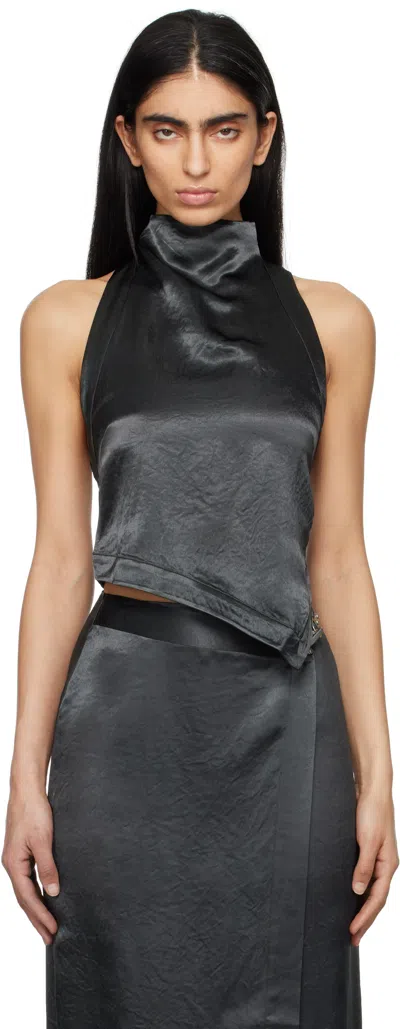 Nanushka Inara Crinkled Satin Halter Top In Grey