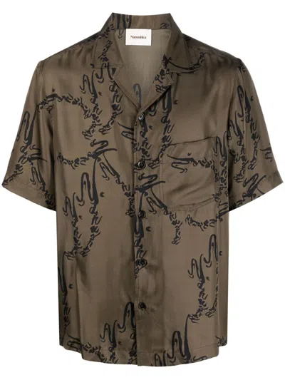 Nanushka Bodil Printed Silk Shirt In Green