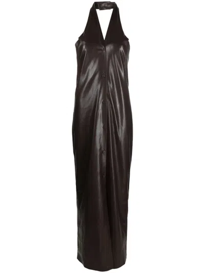 Nanushka Halterneck Faux-leather Dress In Brown