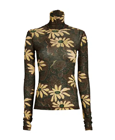 Nanushka Harri Floral Mesh Turtleneck Pullover In Green