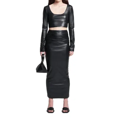 NANUSHKA HESTER LEATHER MIDI SKIRT IN BLACK
