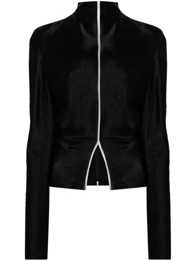Nanushka Satin Domini Blouse Silhouette Collar Sleeves In Black