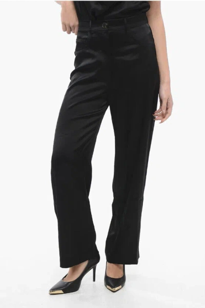 Nanushka High Waist Satin Pants With Belt Loops In Black