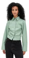 Nanushka Hildie Faux Leather Blouse Sage In Green