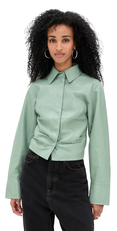 Nanushka Hildie Faux Leather Blouse Sage In Green