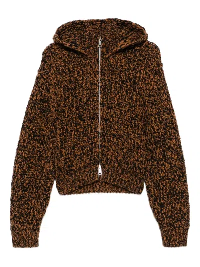 Nanushka Hooded Knitted Jacket In Brown