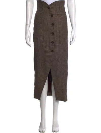 Pre-owned Nanushka Houndstooth Print Midi Length Skirt In Brown