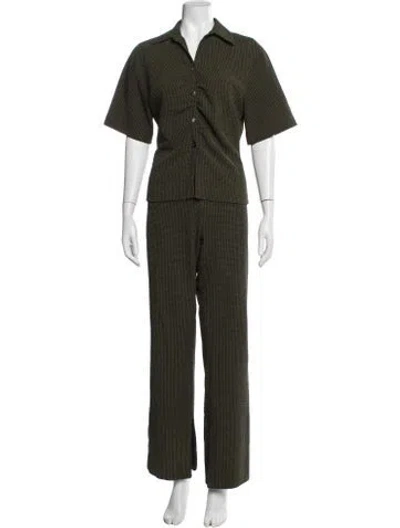 Pre-owned Nanushka Houndstooth Print Ruffle Embellishment Pant Set In Green