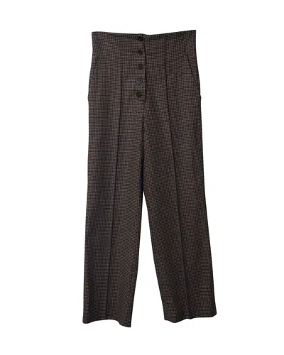 Nanushka Houndstooth Straight Cut Trousers In Brown Polyester In Gray