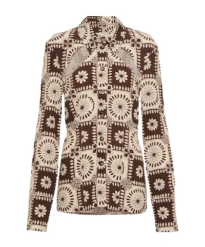 Nanushka Huyen Printed Cutout Shirt In Brown