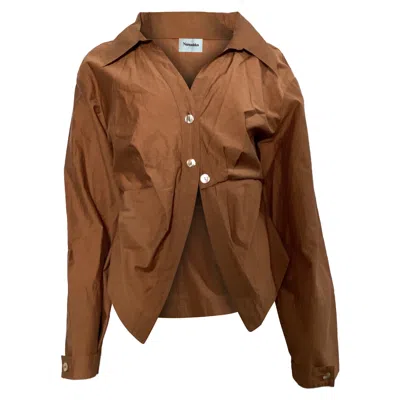 Nanushka Idris Poplin Button-front Shirt In Brown Cotton