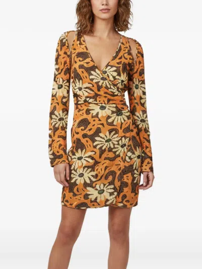 Pre-owned Nanushka Ira Floral-print Cut-out Mini Dress In Orange