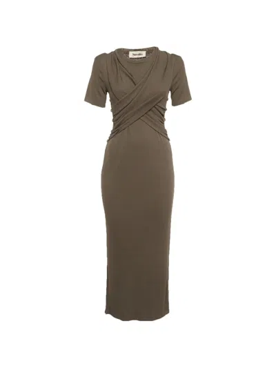 Pre-owned Nanushka Jannet Wrap-waist Midi Dress In Brown