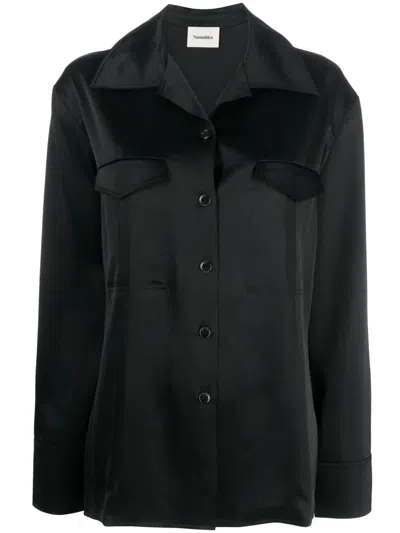 Nanushka Justina Satin Long-sleeve Shirt In Black