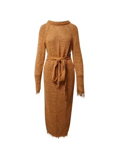 Pre-owned Nanushka Kaize Fringed Midi Dress In Brown