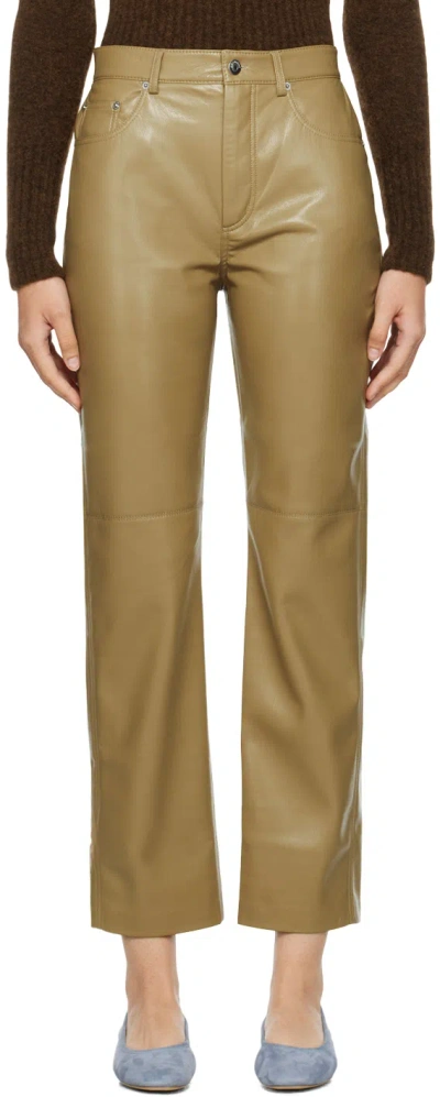 NANUSHKA KHAKI VINNI VEGAN LEATHER TROUSERS