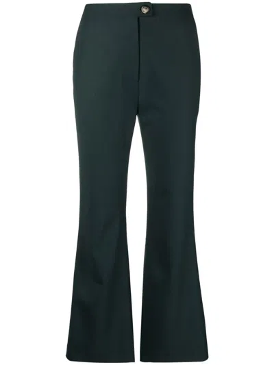 Nanushka Cropped Kick Flare Trousers In Green