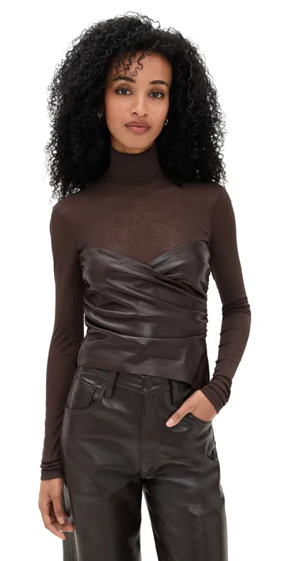 Nanushka Draped-panel Turtleneck Top In Brown