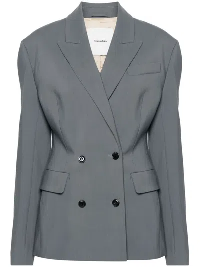 Nanushka Laane Double-breasted Blazer In Steel Blue