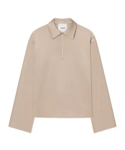 Nanushka Lapel Long Sleeve Top In Nude