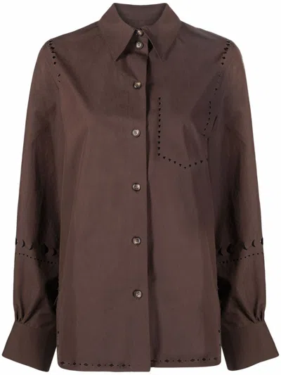 Nanushka Heavy Poplin Laser-cut Shirtdress In Dark Brown