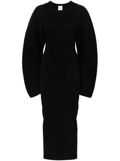 Nanushka Boone Pleated Ribbed Jersey Midi Dress In Black