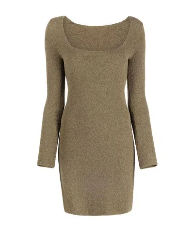 Nanushka Leah Square-neck Knitted Dress In Brown