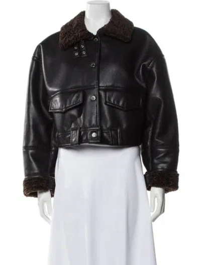 Pre-owned Nanushka Leather Bomber Jacket In Black