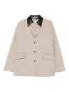 Nanushka Leather-collar Button-front Jacket In Nude