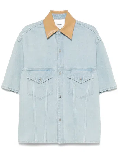 Nanushka Leather-collar Denim Shirt In Blue