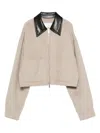 Nanushka Leather-collar Zip-up Jacket In Neutral