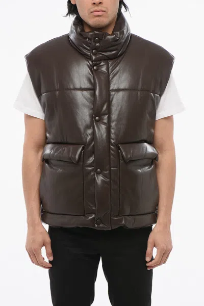 Nanushka Leather Quilted Vest In Brown