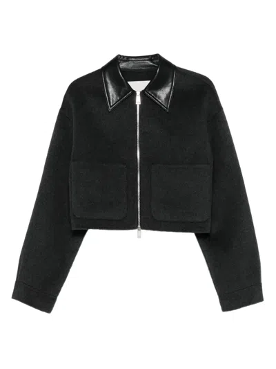 Nanushka Leather-trimmed Zip-up Jacket In Black