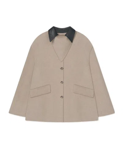 NANUSHKA LEATHER-COLLAR BUTTON-FRONT JACKET